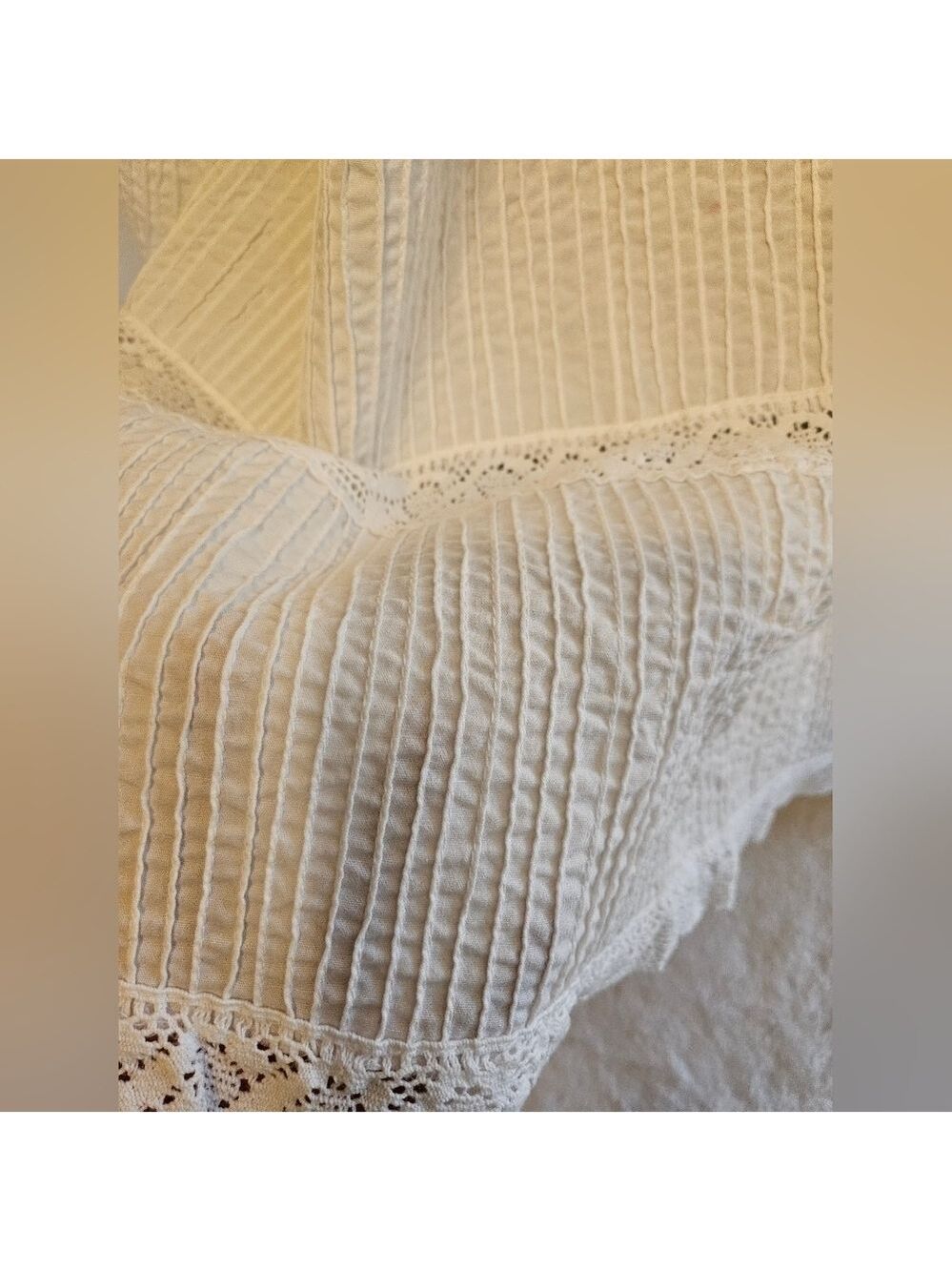White Cotton Pintuck Tunic Lace Cottagecore Grandmacore One Size - Picture 10 of 15